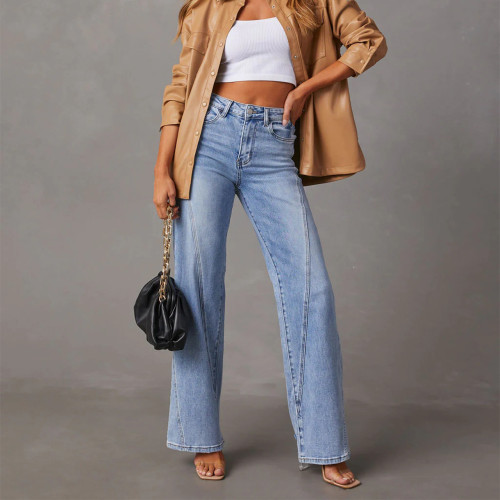 Comfortable & Relaxed Loose-Fit Patchwork Wide-Leg Women's Jeans