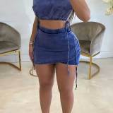 Blue Denim Irregular Bodycon Skirts