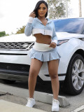 Contrast Color Splicing Long Sleeve Hooded Pleated Racer Skirt Set