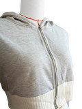 Contrast Color Splicing Long Sleeve Hooded Pleated Racer Skirt Set