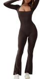 Women's Long Sleeve Square Neck High Elastic Jumpsuit