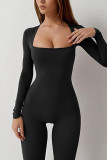 Women's Long Sleeve Square Neck High Elastic Jumpsuit