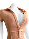 Solid Cotton Thread Washed Distressed Deep V Lapel Rompers
