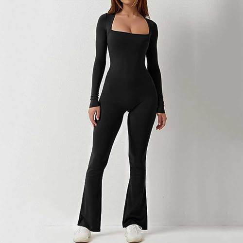 Women's Long Sleeve Square Neck High Elastic Jumpsuit
