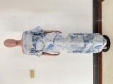 Casual Print Patchwork Slit O Neck Long Dresses