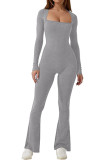 Women's Long Sleeve Square Neck High Elastic Jumpsuit