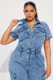 Casual Flared Pants Slim Elastic Washed Denim Jumpsuit