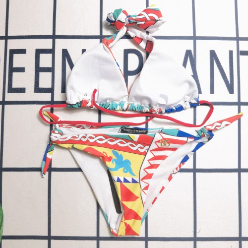 Summer Printed Halter Backless Bikini Set