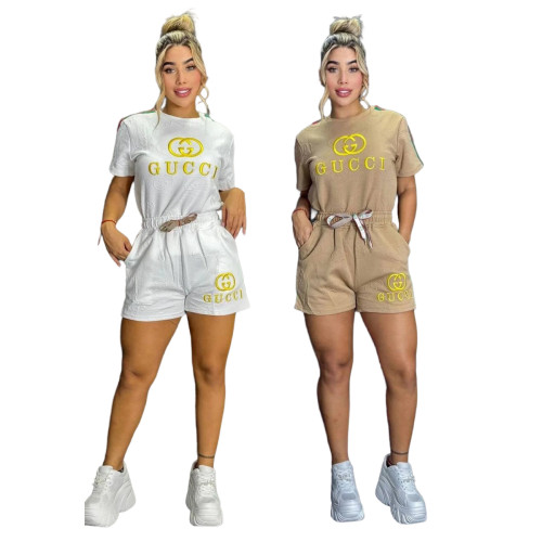 Casual Women's Embossed + Embroidered Short Sleeve Shorts Set
