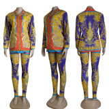 Casual Print Long Sleeve Shirt Two Piece Set
