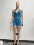Casual Backless Halter Washed Distressed One Piece Rompers