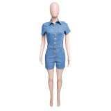 Slim Denim Outfits Short Sleeve Rompers