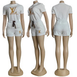 Elegant Women's Embossed Short Sleeve Shorts Two Pieces