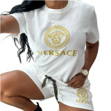 Trend Newest Embroidery + Embossed Short Sleeve Shorts Outfits