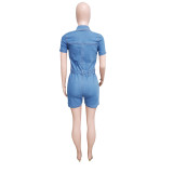 Slim Denim Outfits Short Sleeve Rompers