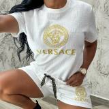 Trend Newest Embroidery + Embossed Short Sleeve Shorts Outfits