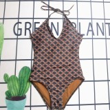 Summer Beach Padded Printed Halter One-piece Swimwear
