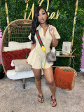 Washed Distressed Lapel Short Sleeve Sexy Shorts Playsuit Summer