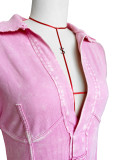 Washed Distressed Lapel Short Sleeve Sexy Shorts Playsuit Summer