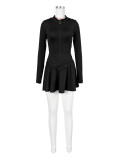 Solid Zipper Patchwork Fitted Skirt Sets