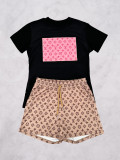 Casual Two Piece Cotton Printed Embroidered Short Set with Pockets