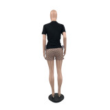 Casual Two Piece Cotton Printed Embroidered Short Set with Pockets