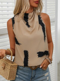 Sleeveless Swing Collar Basic Shirt