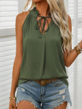 Solid Color Simple Sleeveless Tie V-neck Shirt Top