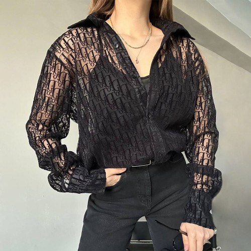 High Quality Sexy Mesh See-through Women's Shirt