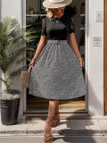 Lace Patchwork Short Sleeve Midi Dress