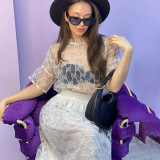 Mesh Lining Short Sleeve Tops & Long Skirt 2 Pieces