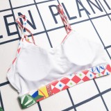 Summer Printed Padded Swimsuit Straps Bra Crop Top & Trousers Two Piece