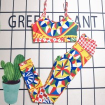 Summer Printed Padded Swimsuit Straps Bra Crop Top & Trousers Two Piece