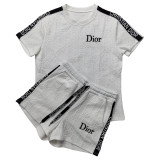 Women's Embroidered Short Sleeve Embossed Casual Set