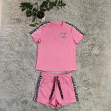 Women's Embroidered Short Sleeve Embossed Casual Set