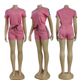 Women's Embroidered Short Sleeve Embossed Casual Set