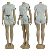 Women's Embroidered Short Sleeve Embossed Casual Set