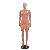 Casual Jacquard Sleeveless Playsuit & Skirts Two Piece Set
