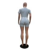 Casual Short Sleeve Playsuit & Shorts Two Piece Set