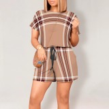 Colorful Printed Lace-up Shorts Rompers