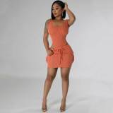 Casual Jacquard Sleeveless Playsuit & Skirts Two Piece Set