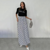 Casual Outdoor Cotton Tops Long Swing Skirt Two-piece Set