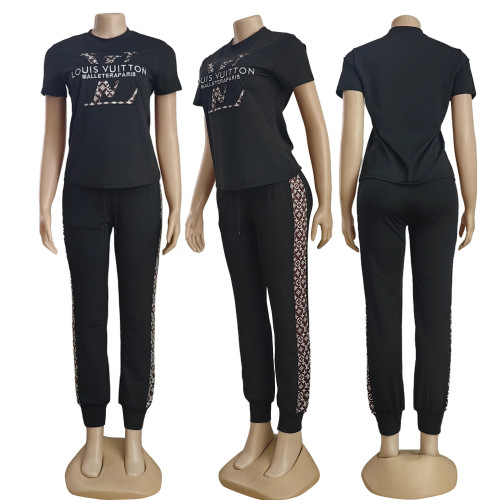 Casual Embroidered Short Sleeve Top & Trousers Set
