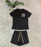 Casual Women's Embossed Short Sleeve Shorts Set