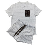 Casual Women's Embossed Short Sleeve Shorts Set