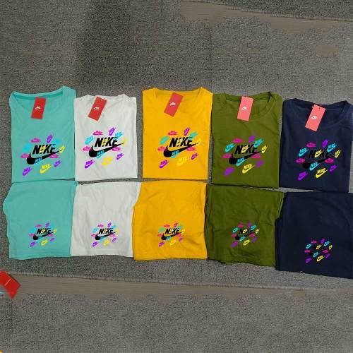 Summer High Quality Cotton Mens Print O Neck Shorts Sportswear Set