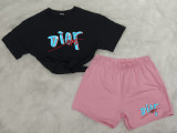 Summer High Quality Cotton Women Print O Neck Shorts Sportswear Set