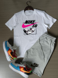 Summer High Quality Cotton Mens Print Shorts Sportswear Set