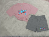 Summer High Quality Cotton Women Print O Neck Shorts Sportswear Set