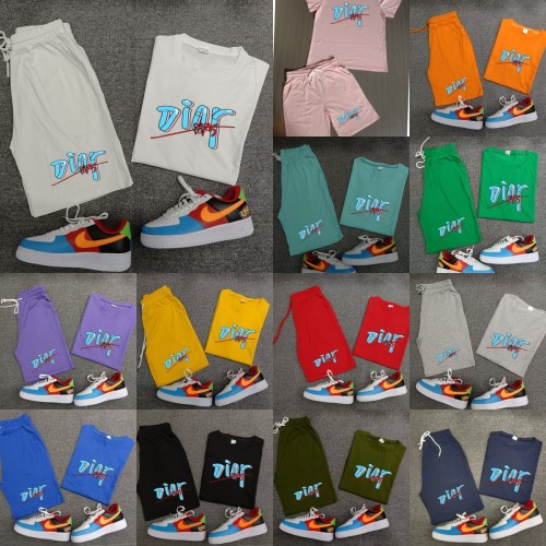 Summer High Quality Cotton Mens Print Shorts Sportswear Set